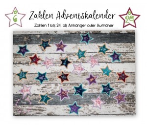 Stickserie - ITH Adventskalender Aufnäher & Anhänger Stern Zahlen